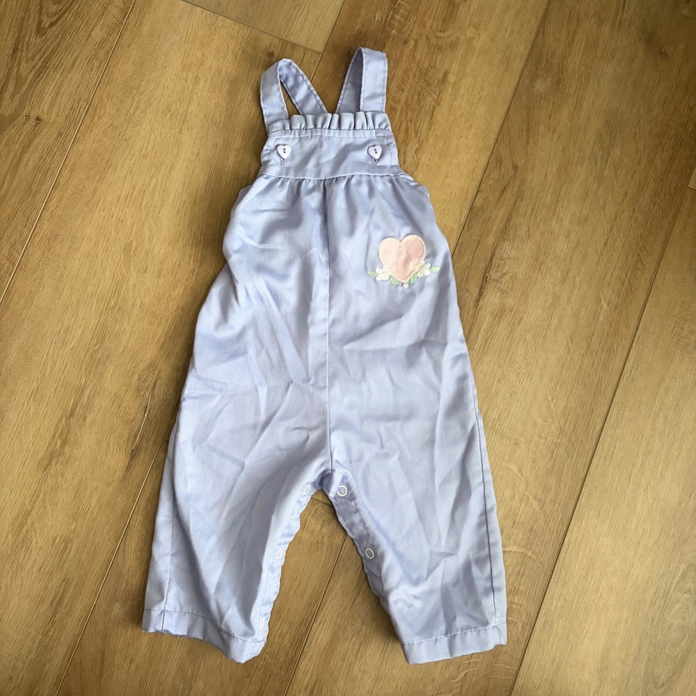 Vintage Healthtex 9M Girls Purple Overalls with Appliqué & Heart Buttons